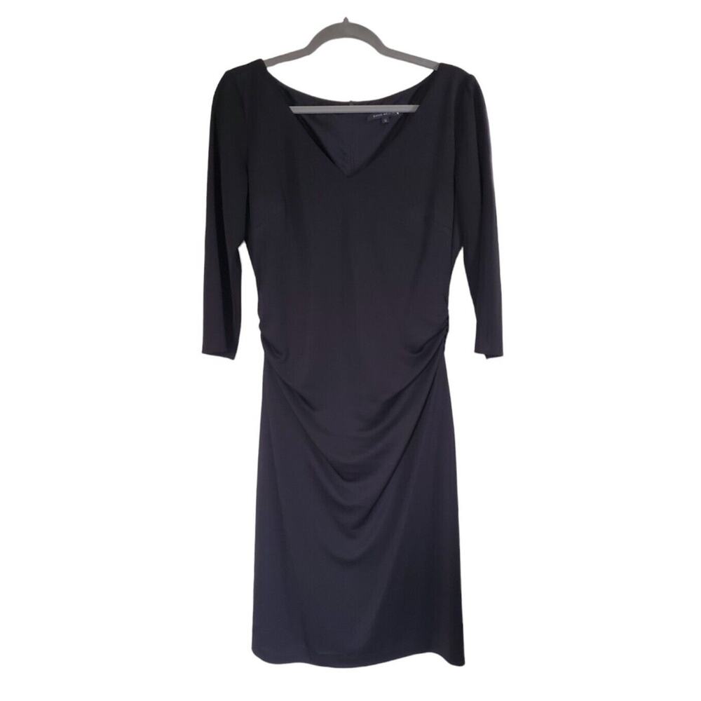 David Meister V-Neck Flattering Gathered Classic Black Cocktail Dress Size 12